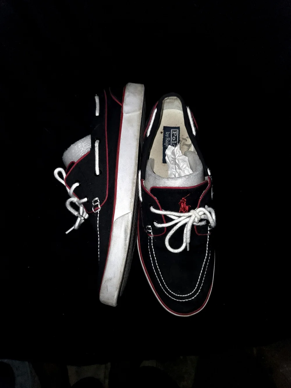 Polo Men’s Black and Red Boat Shoes Size 11.5